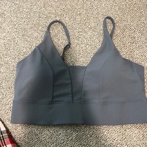 blue sports bra, light support